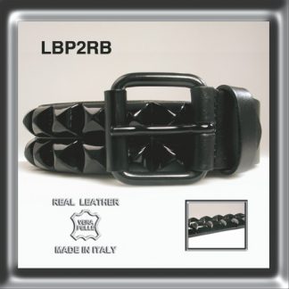 Leather Belt 2 rows Pyramid Stud Black enamelled