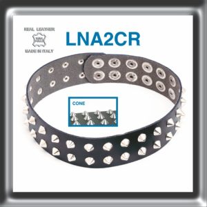 Leather Neckband 2 rows Cone Stud