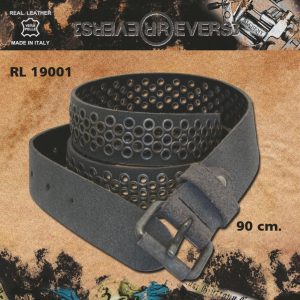 Reverse Leather Belt Rivets Grey Model 2 Stud 90 cm